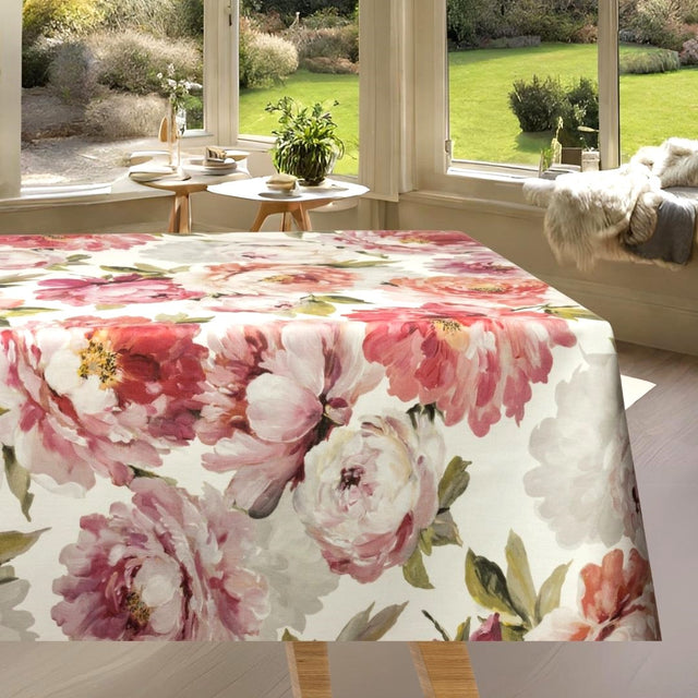 Un Paradiso di Peonie Blanco – Textilvaxduk med pioner