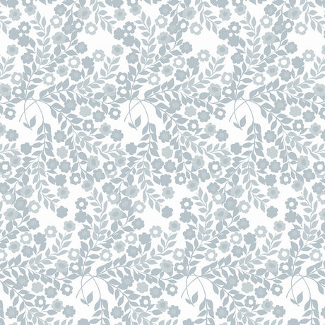 Närbild av Wallflower Ice Grey - Lola vaxduk med blomsterrankor i olika nyanser av grått